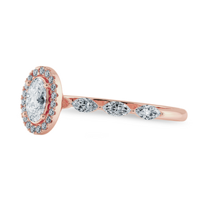 70-Pointer Oval Cut Solitaire Halo Diamonds with Marquise Cut Accents 18K Rose Gold Ring JL AU 1275R-B   Jewelove.US