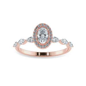 70-Pointer Oval Cut Solitaire Halo Diamonds with Marquise Cut Accents 18K Rose Gold Ring JL AU 1275R-B   Jewelove.US