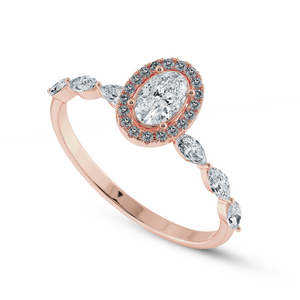 70-Pointer Oval Cut Solitaire Halo Diamonds with Marquise Cut Accents 18K Rose Gold Ring JL AU 1275R-B   Jewelove.US