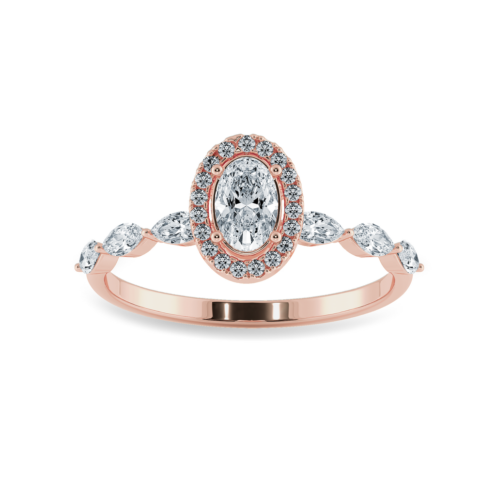 50-Pointer Oval Cut Solitaire Halo Diamonds with Marquise Cut Accents 18K Rose Gold Ring JL AU 1275R-A   Jewelove.US