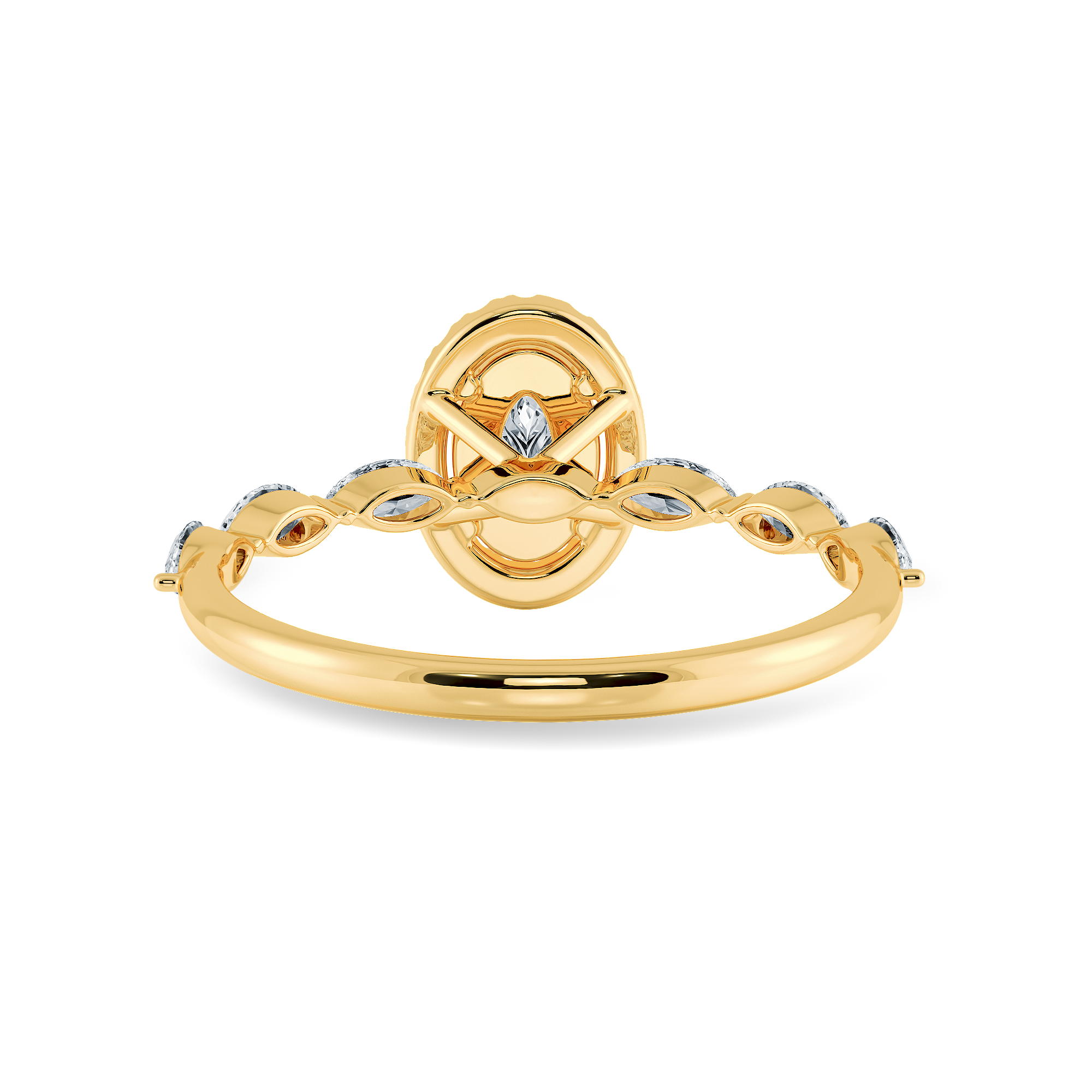 50-Pointer Oval Cut Solitaire Halo Diamonds with Marquise Accents 18K Yellow Gold Ring JL AU 1275Y-A   Jewelove.US