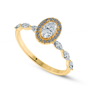 70-Pointer Oval Cut Solitaire Halo Diamonds with Marquise Accents 18K Yellow Gold Ring JL AU 1275Y-B   Jewelove.US