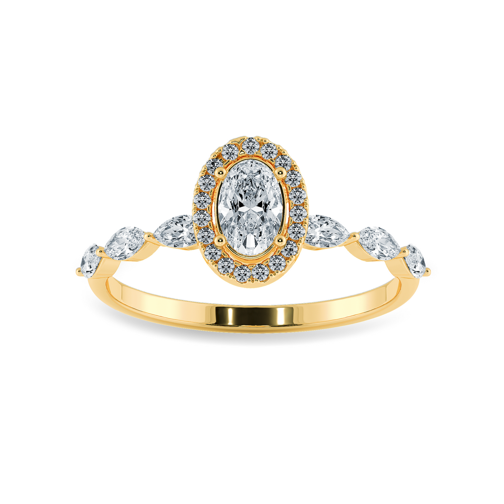 50-Pointer Oval Cut Solitaire Halo Diamonds with Marquise Accents 18K Yellow Gold Ring JL AU 1275Y-A   Jewelove.US