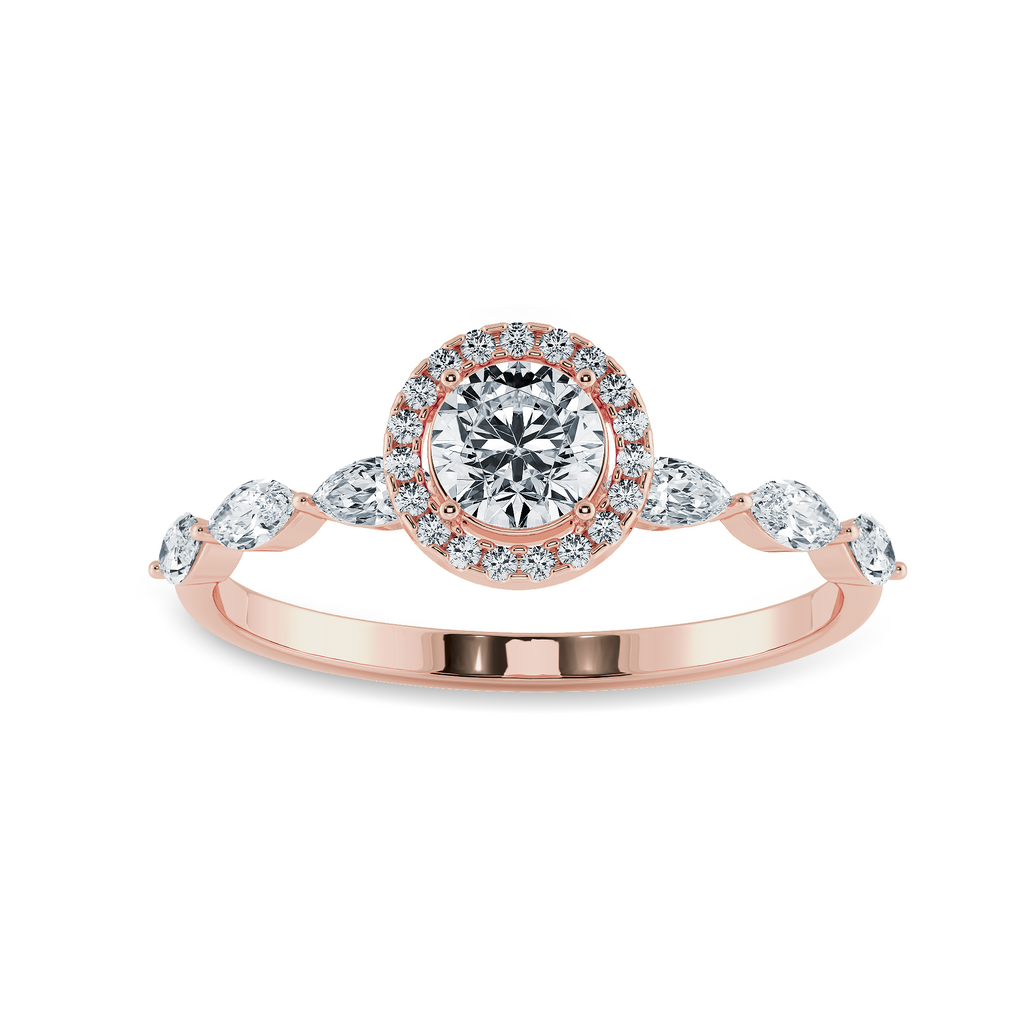 50-Pointer Solitaire Halo Diamond with Marquise Cut Diamond Accents 18K Rose Gold Ring JL AU 1278R-A   Jewelove.US