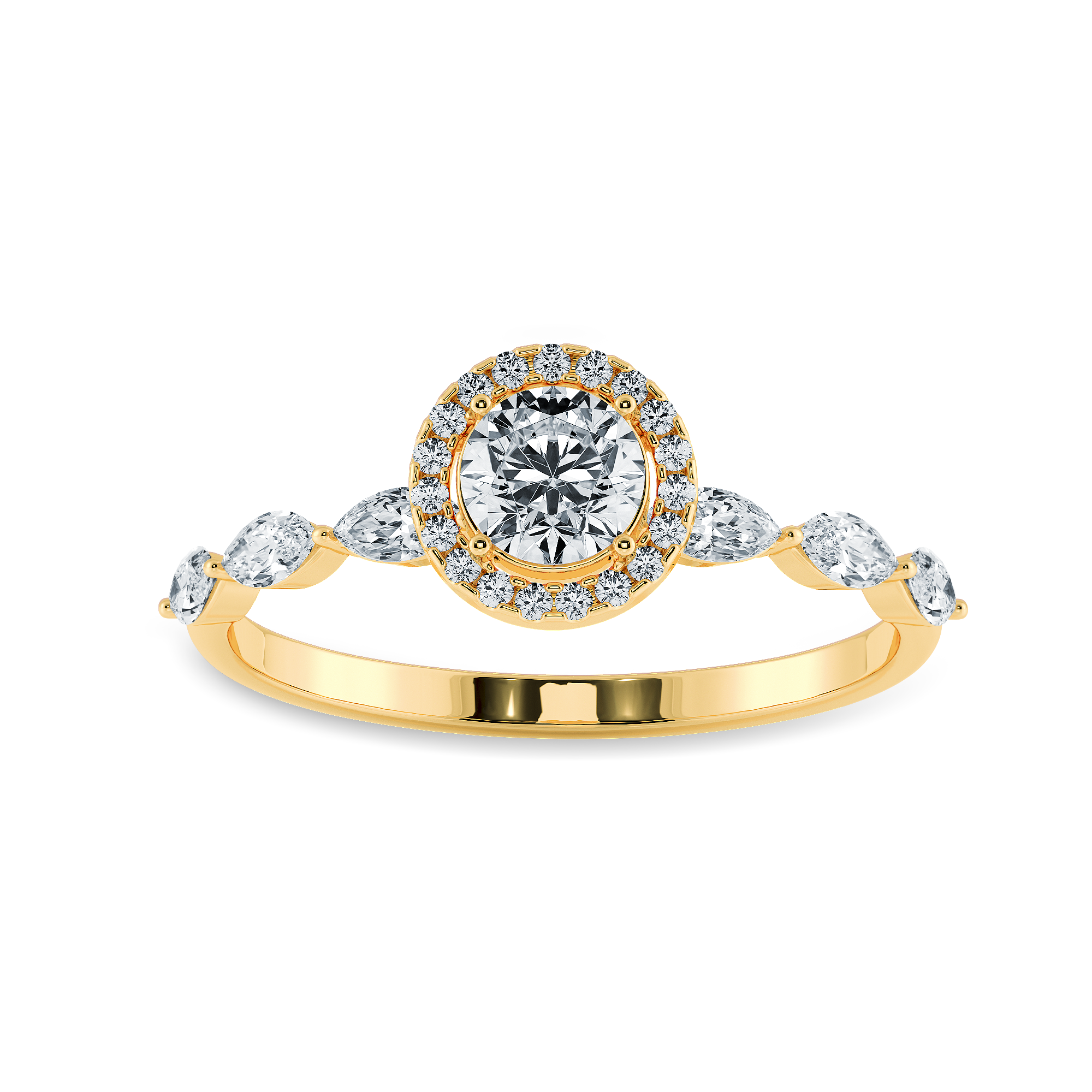 1-Carat Solitaire Halo Diamond with Marquise Cut Diamond Accents 18K Yellow Gold Ring JL AU 1278Y-C   Jewelove.US