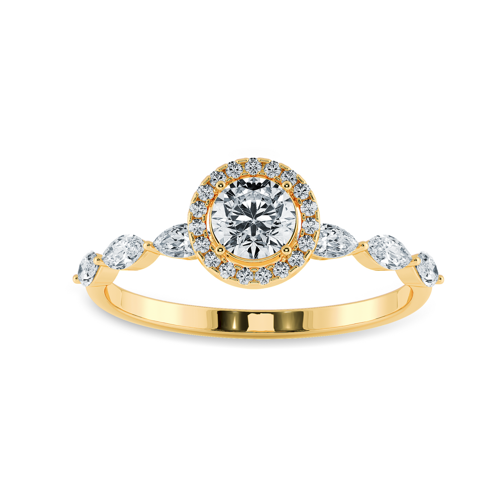 70-Pointer Solitaire Halo Diamond with Marquise Cut Diamond Accents 18K Yellow Gold Ring JL AU 1278Y-B   Jewelove.US