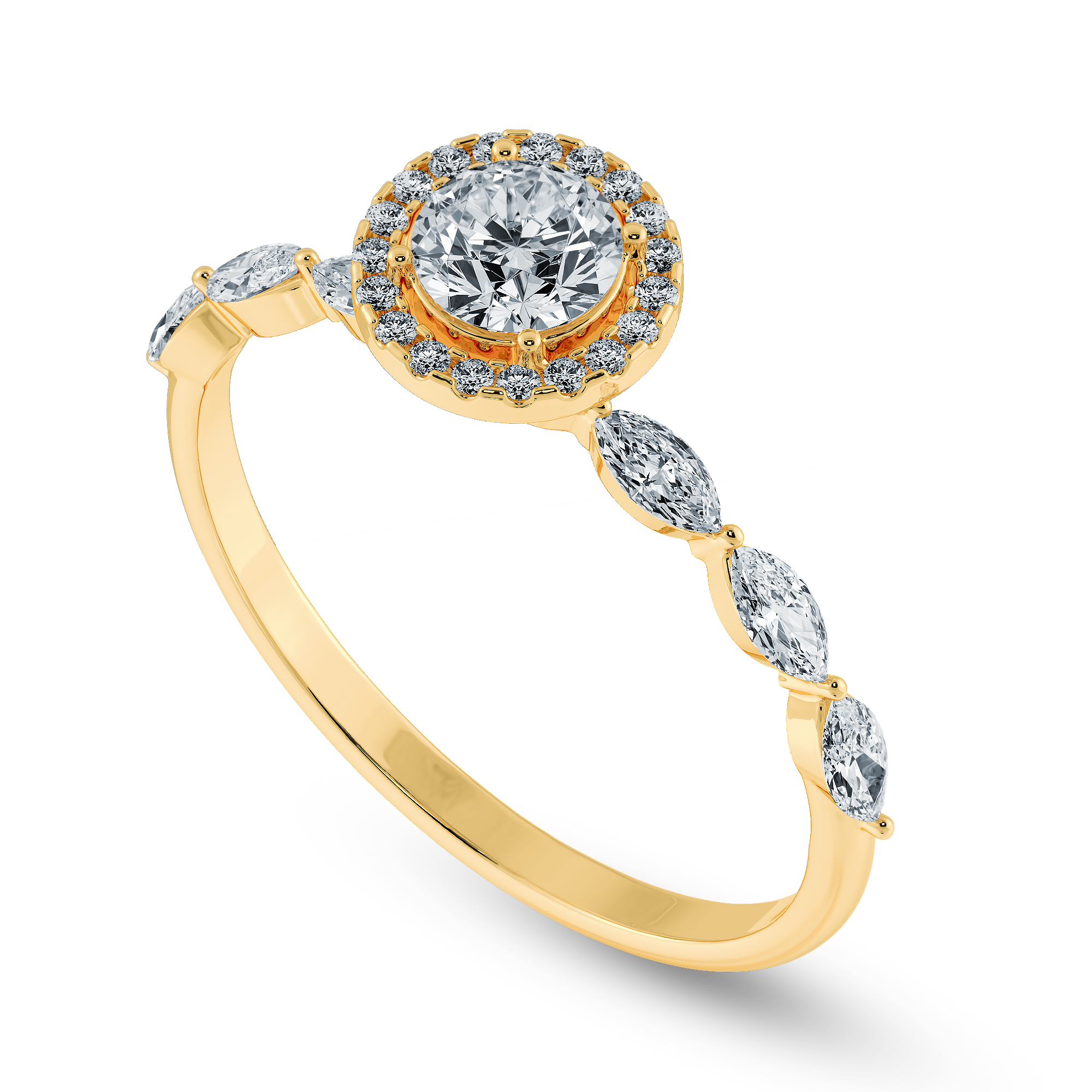 1-Carat Solitaire Halo Diamond with Marquise Cut Diamond Accents 18K Yellow Gold Ring JL AU 1278Y-C   Jewelove.US