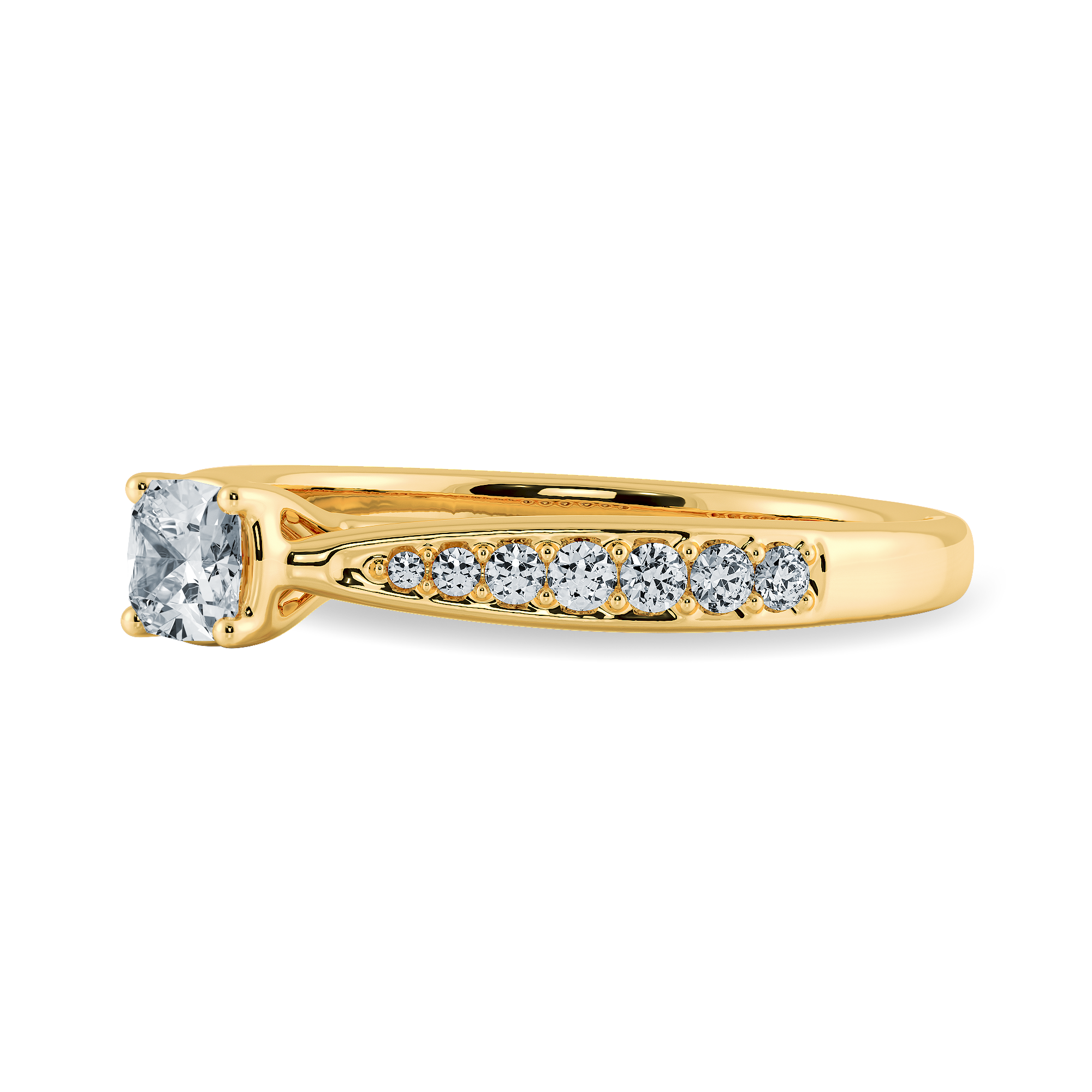 70-Pointer Cushion Cut Solitaire Diamond Shank 18K Yellow Gold Ring JL AU 1279Y-B   Jewelove.US