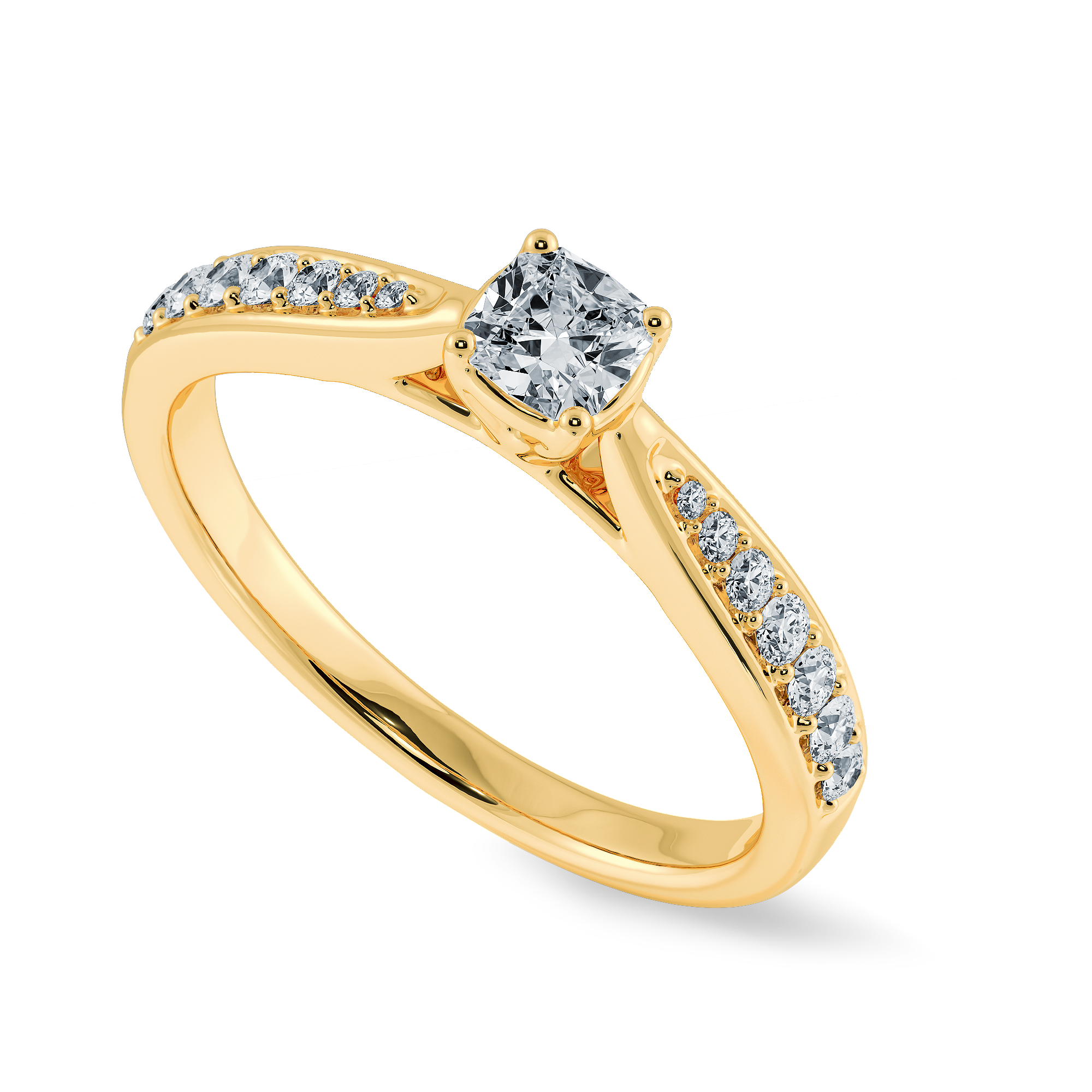 70-Pointer Cushion Cut Solitaire Diamond Shank 18K Yellow Gold Ring JL AU 1279Y-B   Jewelove.US