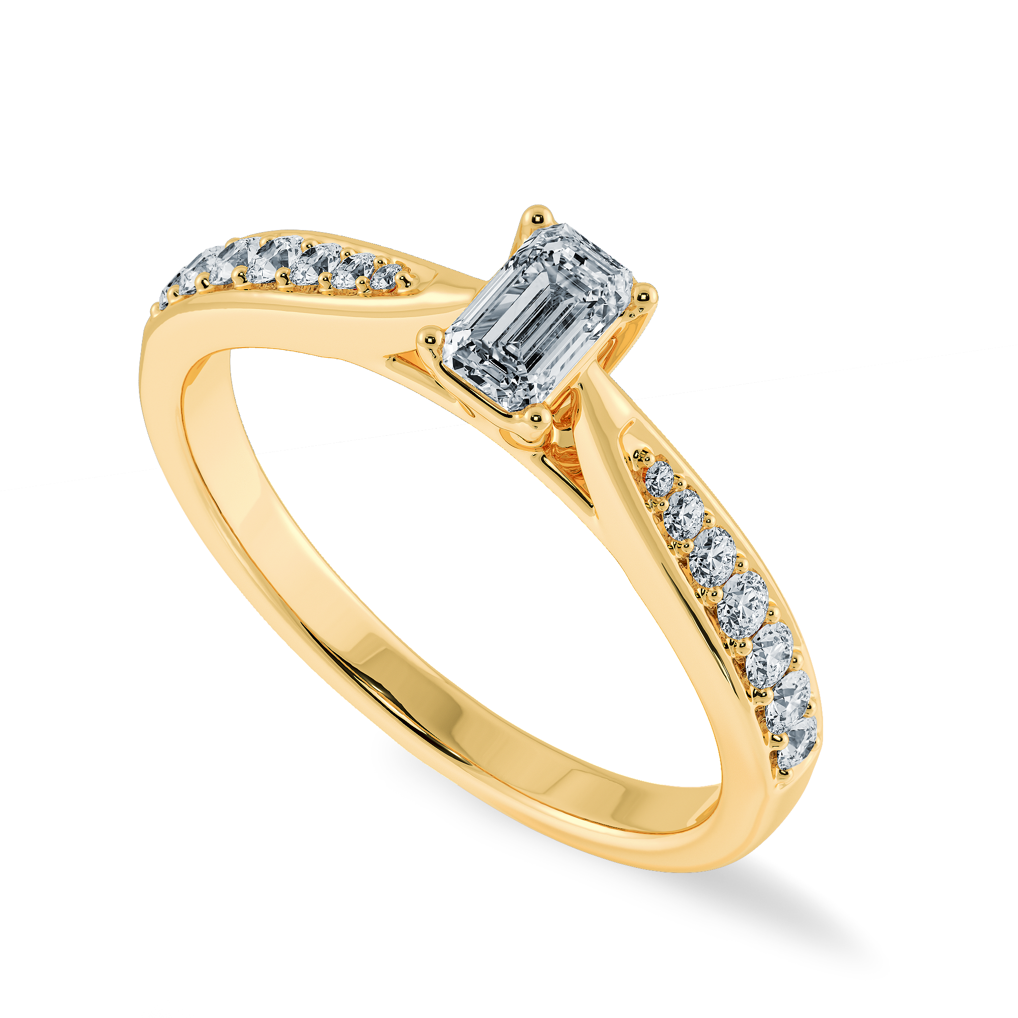 50-Pointer Emerald Cut Solitaire Diamond Shank 18K Yellow Gold Ring JL AU 1280Y-A   Jewelove.US