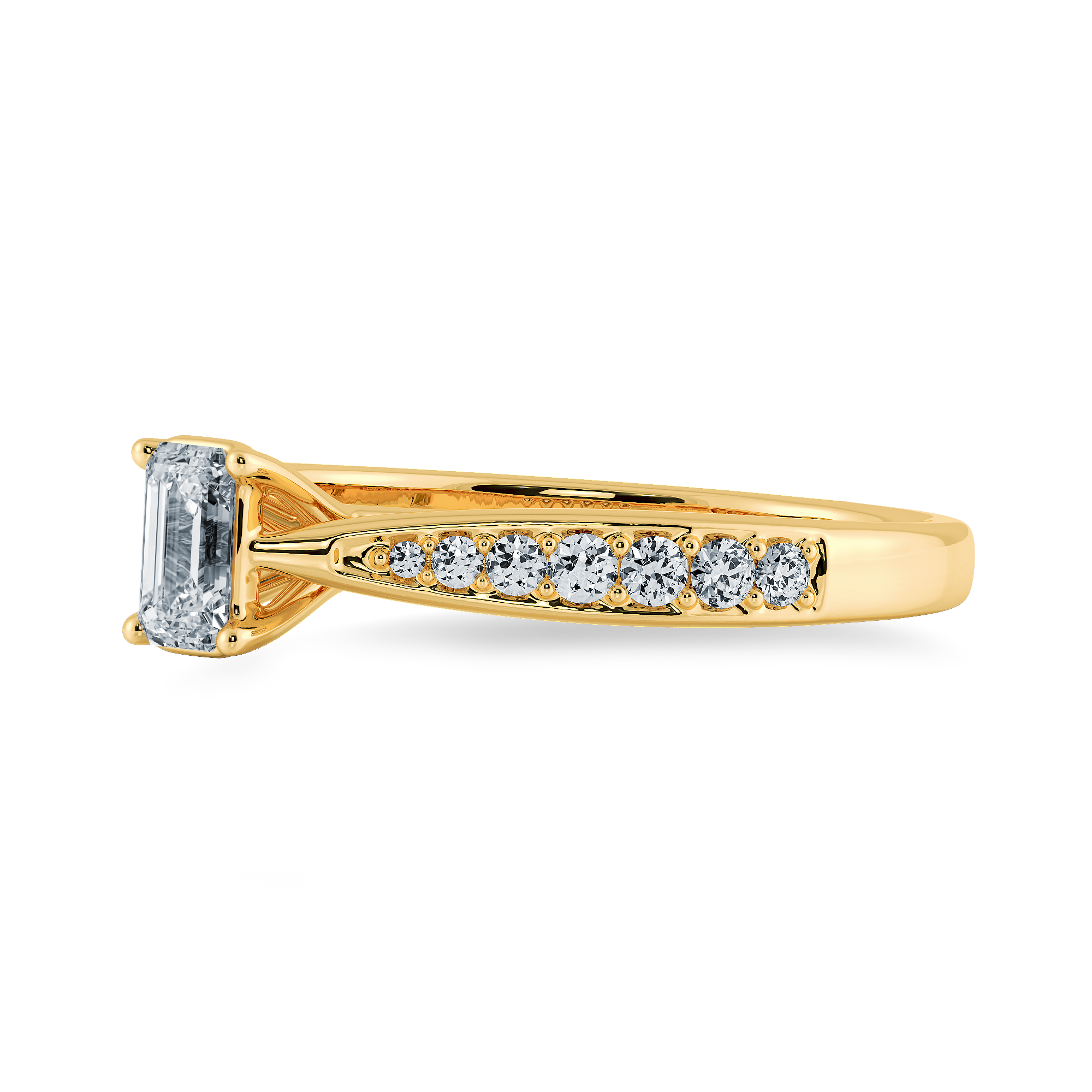 70-Pointer Emerald Cut Solitaire Diamond Shank 18K Yellow Gold Ring JL AU 1280Y-B   Jewelove.US