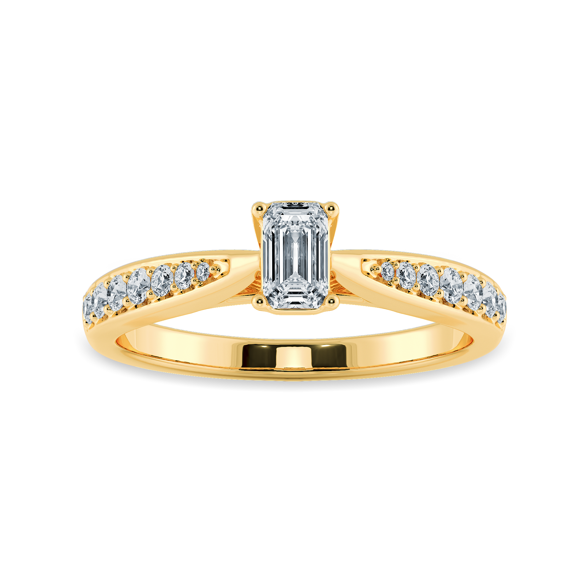 70-Pointer Emerald Cut Solitaire Diamond Shank 18K Yellow Gold Ring JL AU 1280Y-B   Jewelove.US