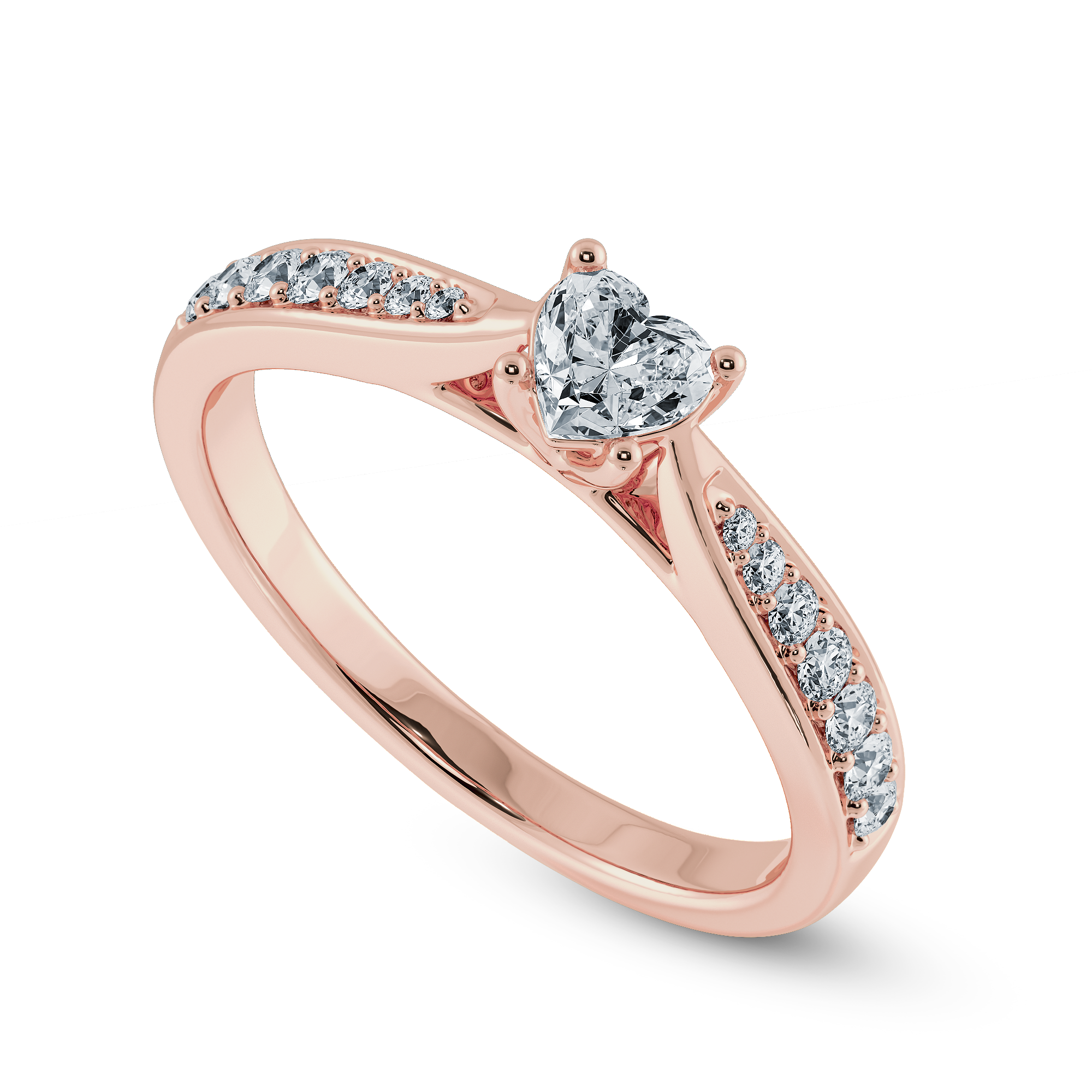 70-Pointer Heart Cut Solitaire Diamond Shank 18K Rose Gold Ring JL AU 1281R-B.   Jewelove.US