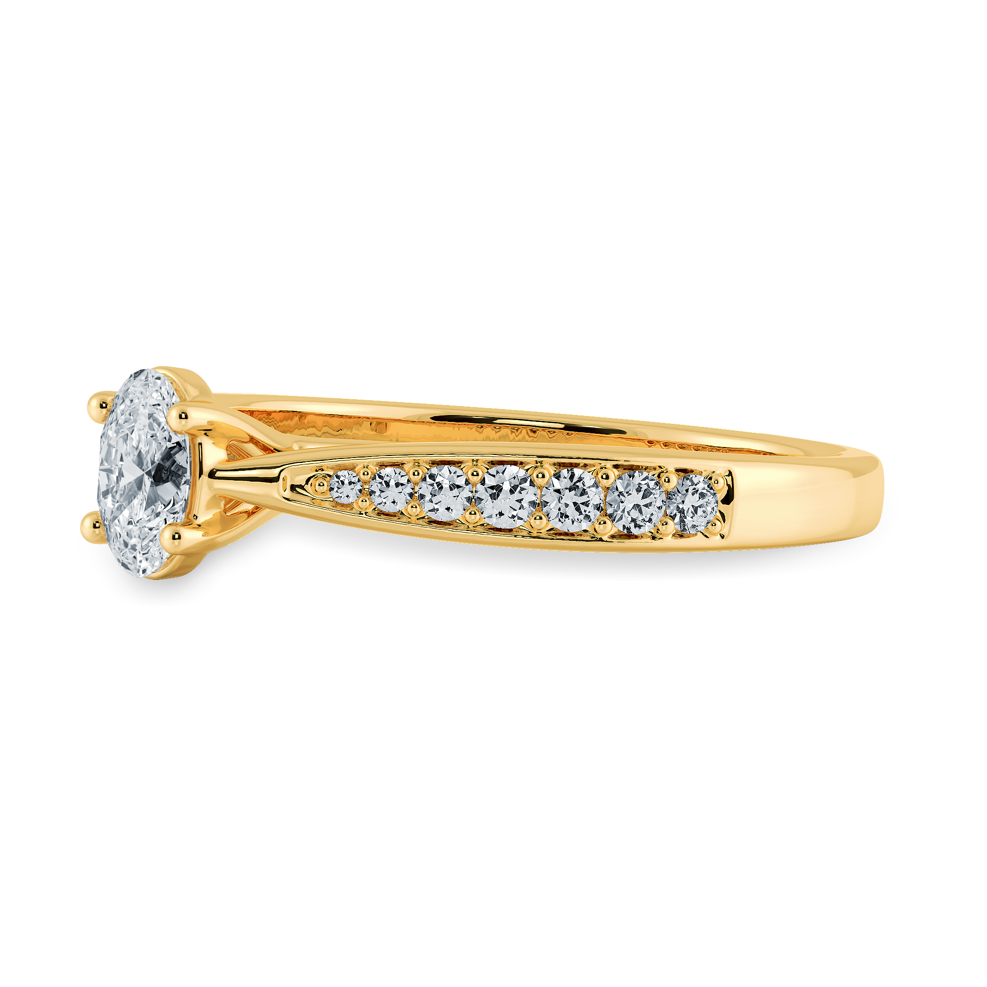 70-Pointer Oval Cut Solitaire Diamond Shank 18K Yellow Gold Ring JL AU 1283Y-B   Jewelove.US
