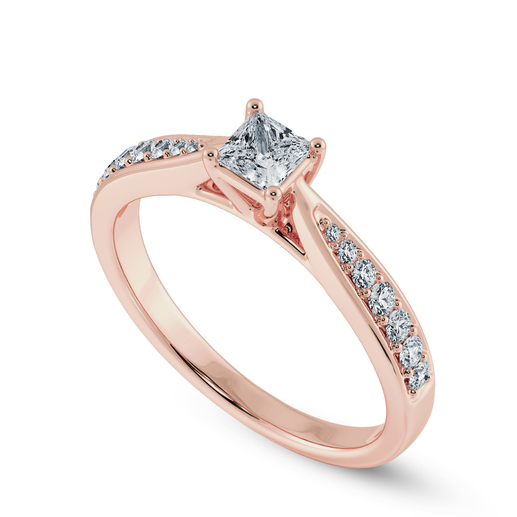70-Pointer Princess Cut Solitaire Diamond Shank 18K Rose Gold Ring JL AU 1285R-B   Jewelove.US