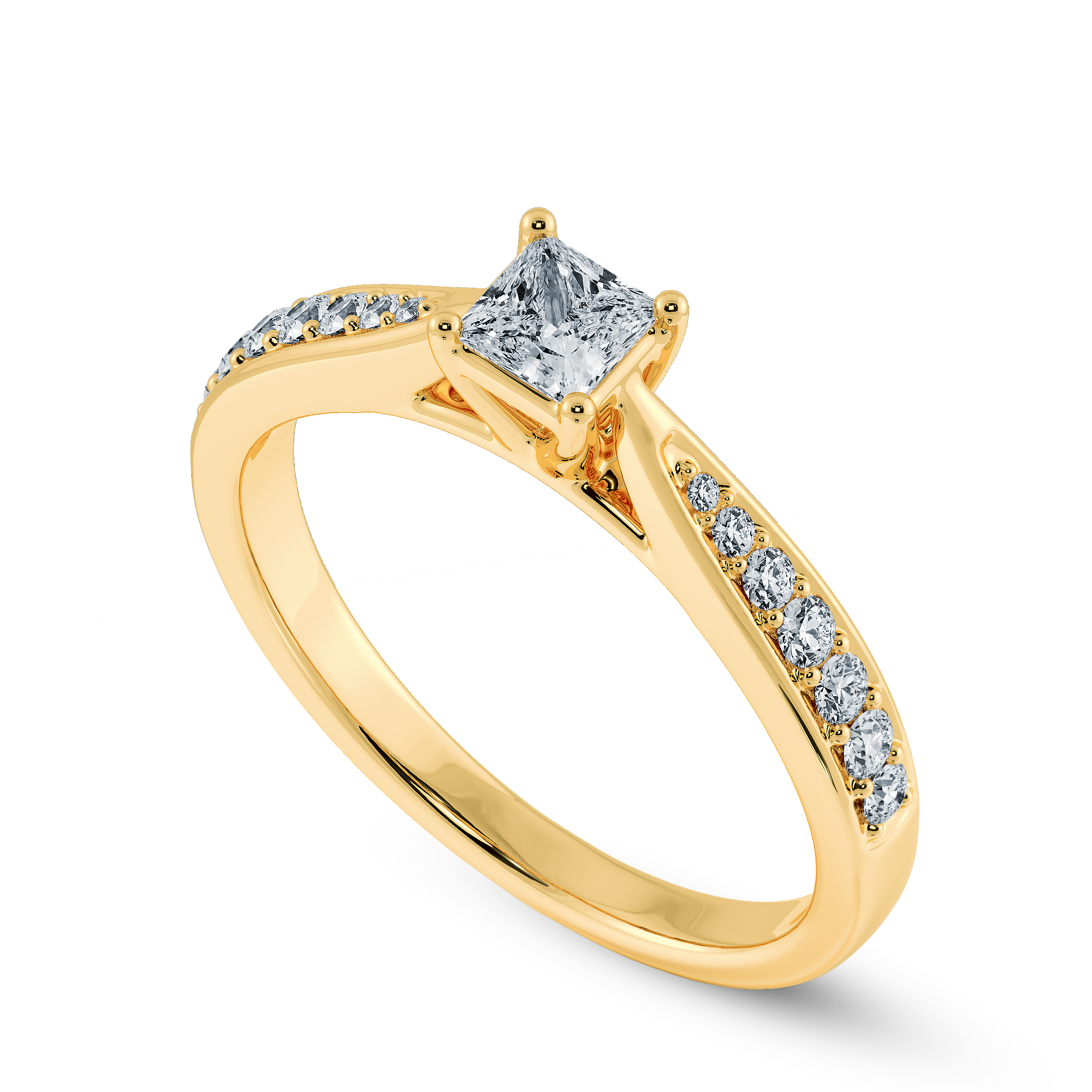 50-Pointer Princess Cut Solitaire Diamond Shank 18K Yellow Gold Ring JL AU 1285Y-A   Jewelove.US