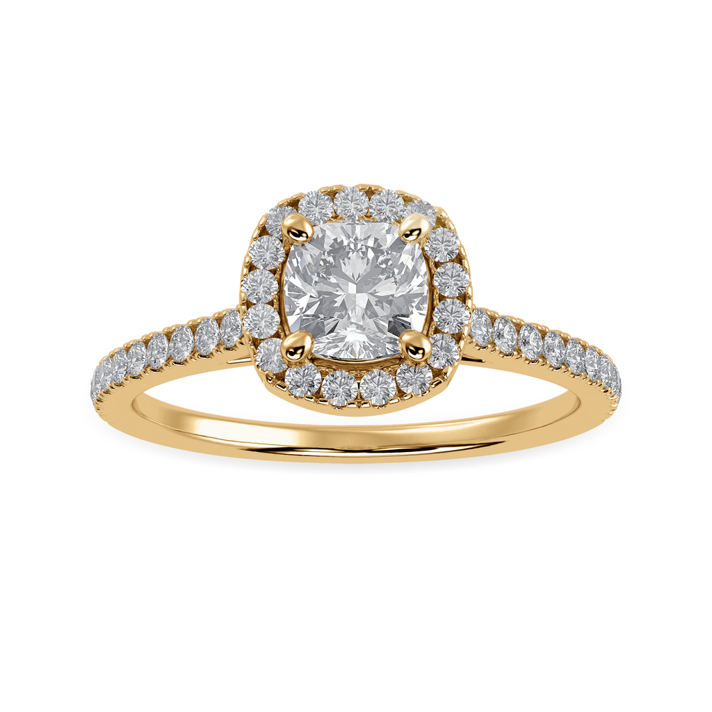 70-Pointer Cushion Cut Solitaire Halo Diamond Shank 18K Yellow Gold Ring JL AU 1287Y-B   Jewelove.US