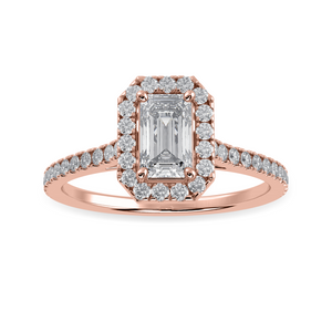 70-Pointer Emerald Cut Solitaire Halo Diamond Shank 18K Rose Gold Solitaire Ring JL AU 1288R-B   Jewelove.US