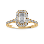 Load image into Gallery viewer, 70-Pointer Emerald Cut Solitaire Halo Diamond Shank 18K Yellow Gold Ring JL AU 1288Y-B   Jewelove.US
