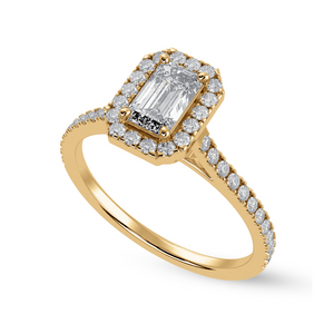 70-Pointer Emerald Cut Solitaire Halo Diamond Shank 18K Yellow Gold Ring JL AU 1288Y-B   Jewelove.US