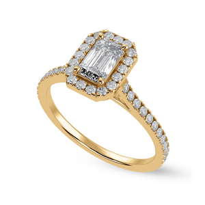 50-Pointer Emerald Cut Solitaire Halo Diamond Shank 18K Yellow Gold Ring JL AU 1288Y-A   Jewelove.US