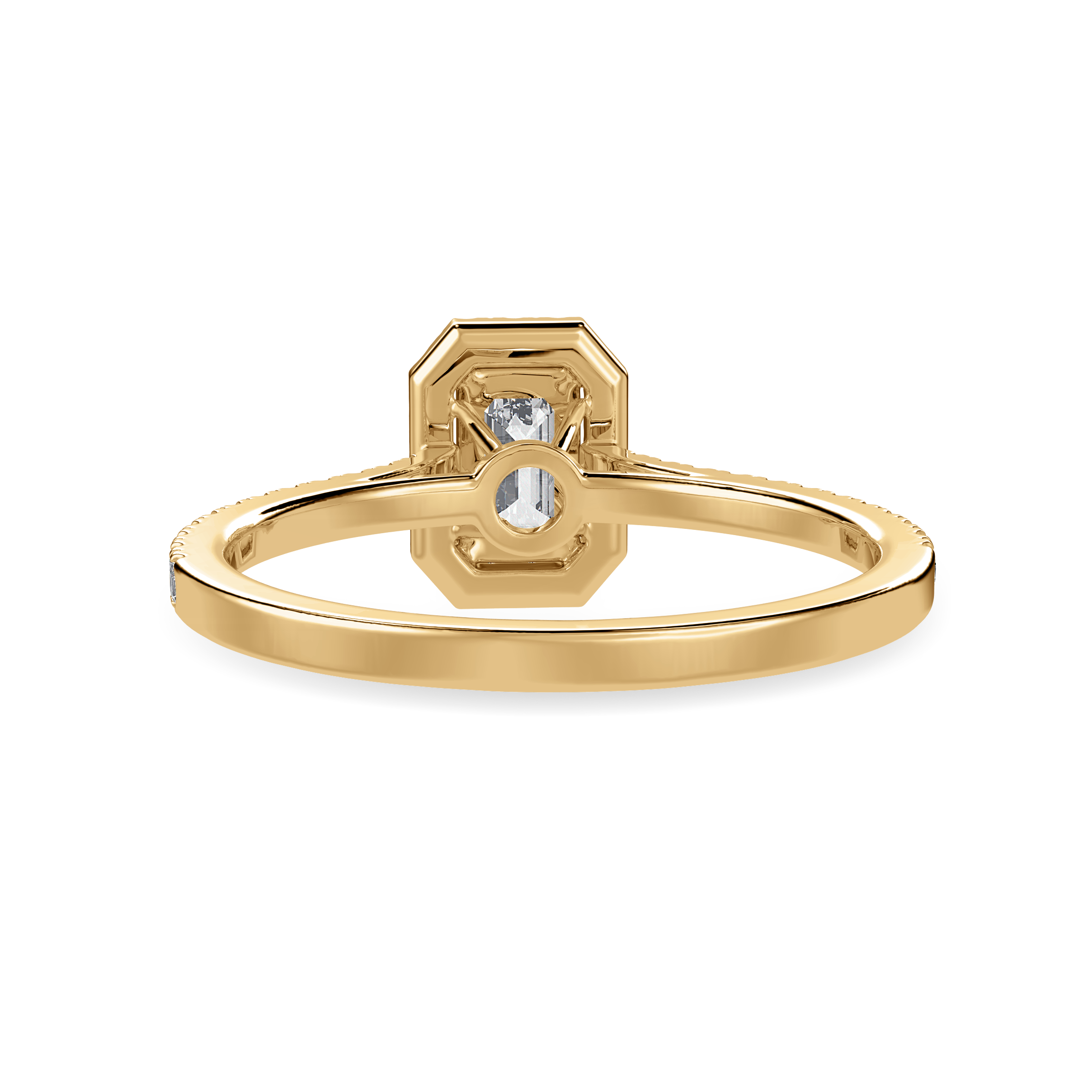 50-Pointer Emerald Cut Solitaire Halo Diamond Shank 18K Yellow Gold Ring JL AU 1288Y-A   Jewelove.US