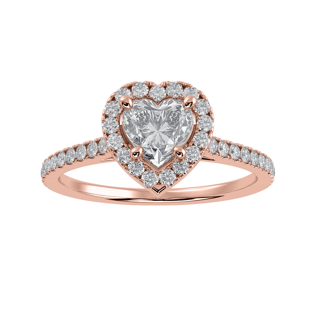 70-Pointer Heart Cut Solitaire Halo Diamond Shank 18K Rose Gold Ring JL AU 1289R-B   Jewelove.US
