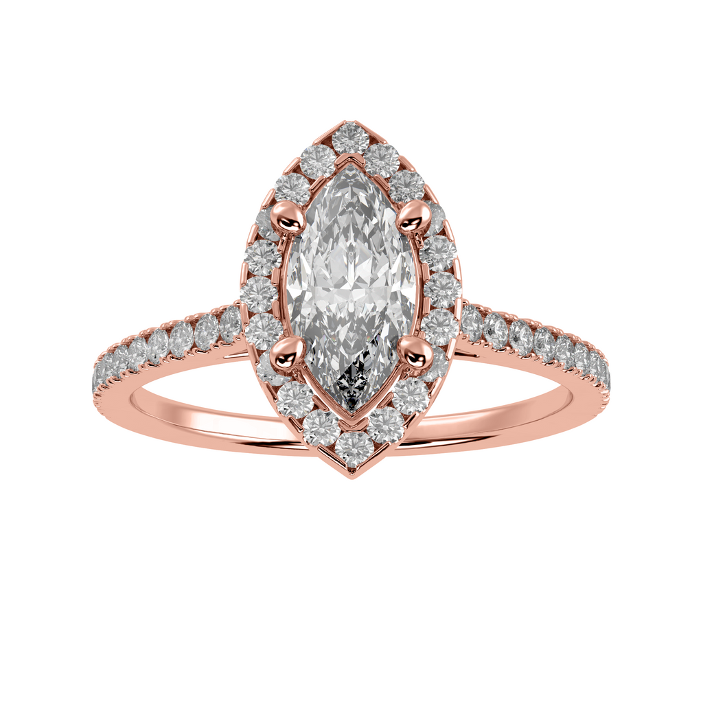 70-Pointer Marquise Cut Solitaire Halo Diamond Shank 18K Rose Gold Ring JL AU 1290R-B   Jewelove.US