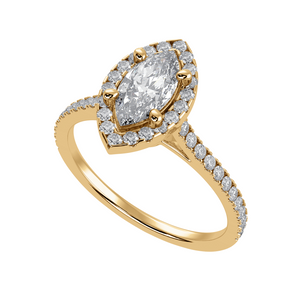 70-Pointer Marquise Cut Solitaire Halo Diamond Shank 18K Yellow Gold Ring JL AU 1290Y-B   Jewelove.US