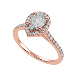 Load image into Gallery viewer, 70-Pointer Pear Cut Solitaire Halo Diamond Shank 18K Rose Gold Ring JL AU 1292R-B   Jewelove.US
