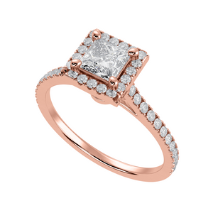 50-Pointer Princess Cut Solitaire Halo Diamond Shank 18K Rose Gold Ring JL AU 1293R-A   Jewelove.US