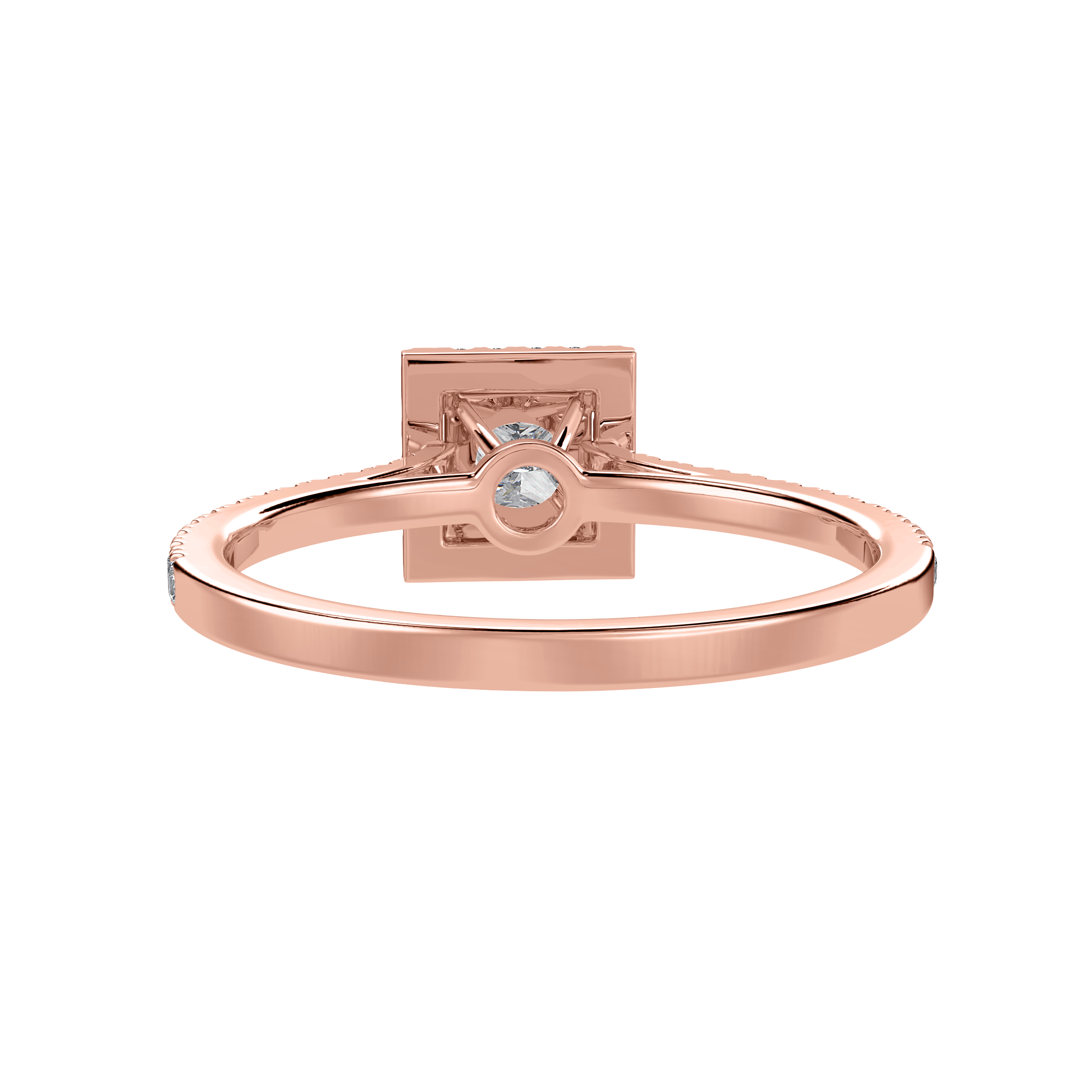70-Pointer Princess Cut Solitaire Halo Diamond Shank 18K Rose Gold Ring JL AU 1293R-B   Jewelove.US