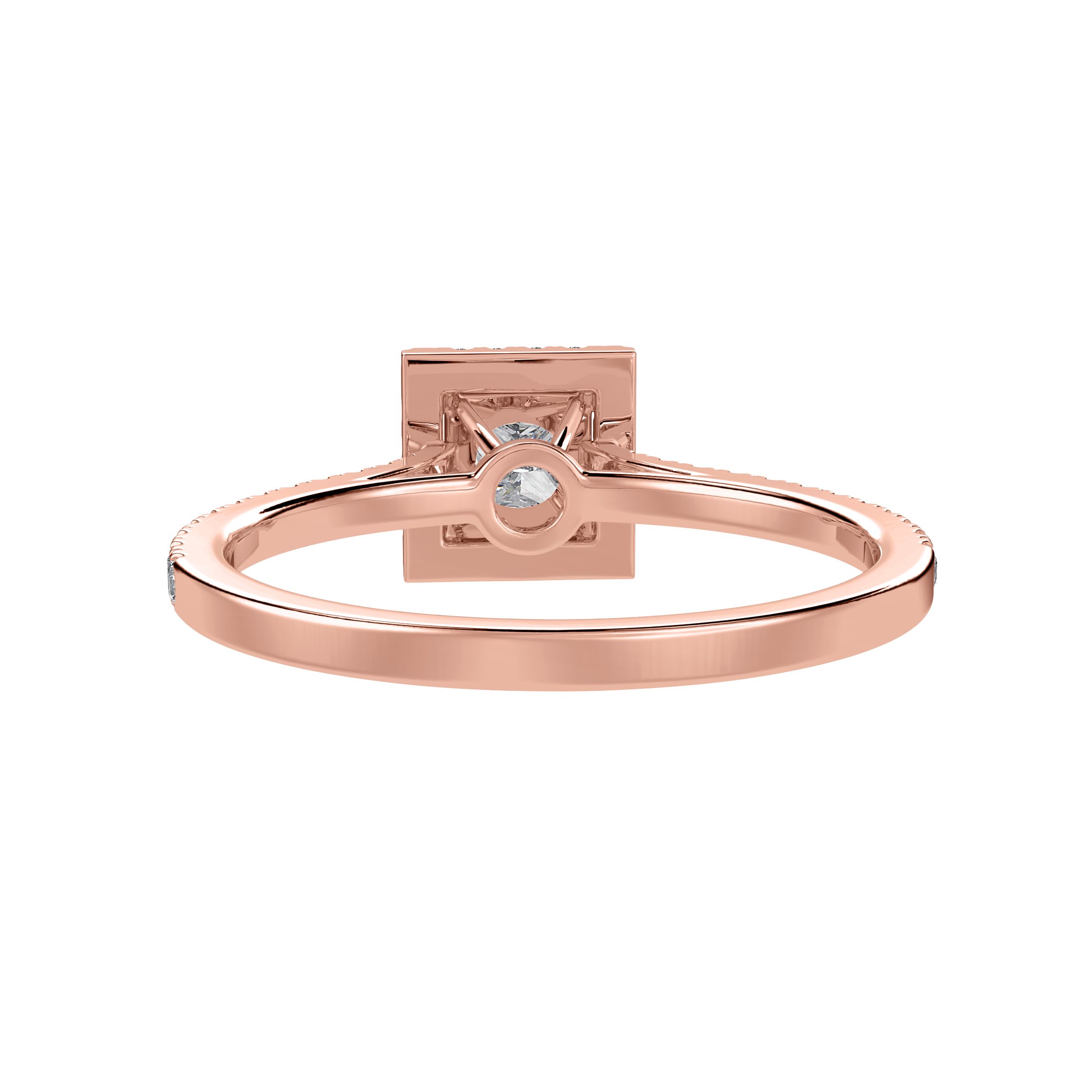 50-Pointer Princess Cut Solitaire Halo Diamond Shank 18K Rose Gold Ring JL AU 1293R-A   Jewelove.US