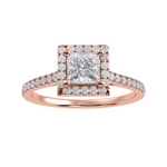 Load image into Gallery viewer, 70-Pointer Princess Cut Solitaire Halo Diamond Shank 18K Rose Gold Ring JL AU 1293R-B   Jewelove.US
