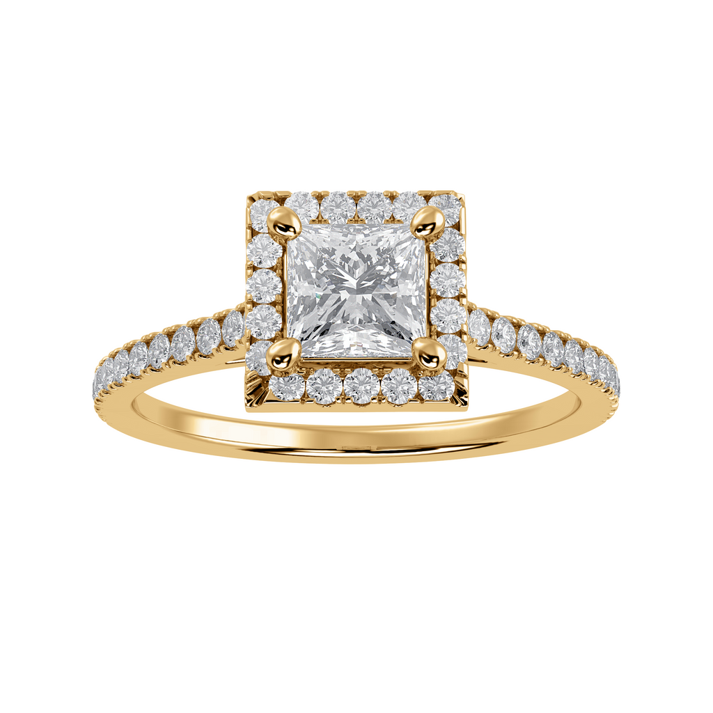 1-Carat Princess Cut Solitaire Halo Diamond Shank 18K Yellow Gold Ring JL AU 1293Y-C   Jewelove.US