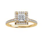Load image into Gallery viewer, 50-Pointer Princess Cut Solitaire Halo Diamond Shank 18K Yellow Gold Ring JL AU 1293Y-A   Jewelove.US
