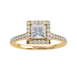 50-Pointer Princess Cut Solitaire Halo Diamond Shank 18K Yellow Gold Ring JL AU 1293Y-A   Jewelove.US