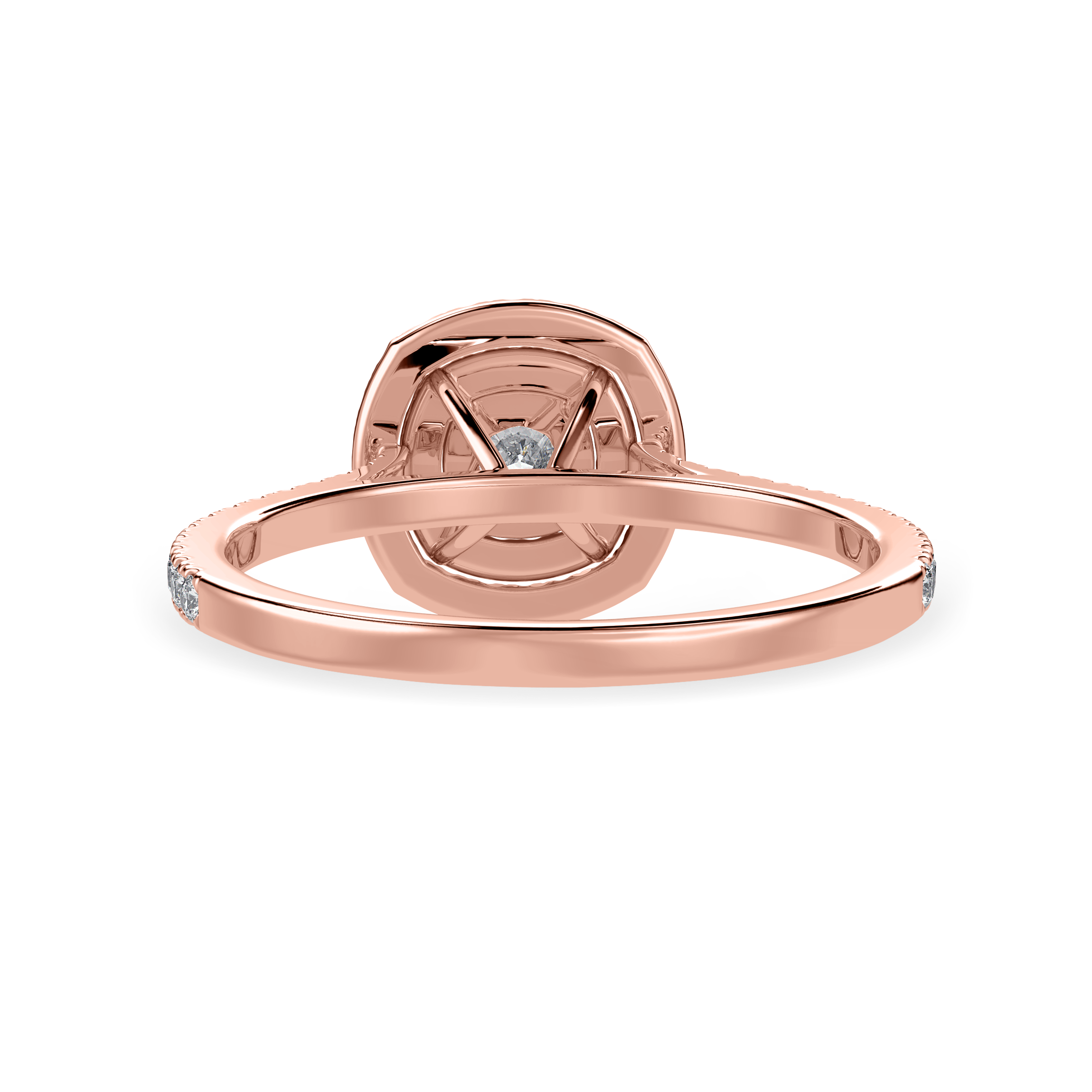 50-Pointer Cushion Cut Solitaire Double Halo Diamond Shank 18K Rose Gold Ring JL AU 1295R-A   Jewelove.US