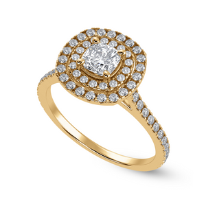 50-Pointer Cushion Cut Solitaire Halo Double Diamond Shank 18K Yellow Gold Ring JL AU 1295Y-A   Jewelove.US