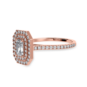 70-Pointer Emerald Cut Solitaire Double Halo Diamond Shank 18K Rose Gold Ring JL AU 1296R-B   Jewelove.US