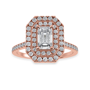 30-Pointer Emerald Cut Solitaire Double Halo Diamond Shank 18K Rose Gold Ring JL AU 1296R   Jewelove.US