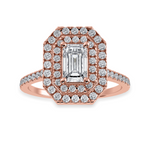 Load image into Gallery viewer, 70-Pointer Emerald Cut Solitaire Double Halo Diamond Shank 18K Rose Gold Ring JL AU 1296R-B   Jewelove.US
