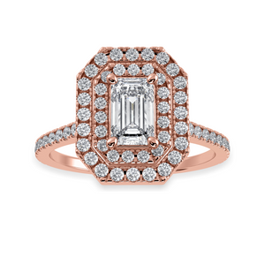 70-Pointer Emerald Cut Solitaire Double Halo Diamond Shank 18K Rose Gold Ring JL AU 1296R-B   Jewelove.US