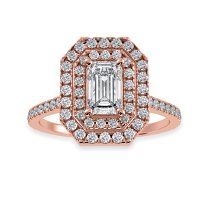 50-Pointer Emerald Cut Solitaire Double Halo Diamond Shank 18K Rose Gold Ring JL AU 1296R-A   Jewelove.US