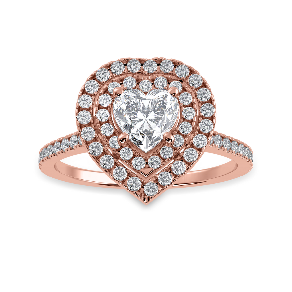 70-Pointer Heart Cut Solitaire Double Halo Diamond Shank 18K Rose Gold Ring JL AU 1297R-B   Jewelove.US