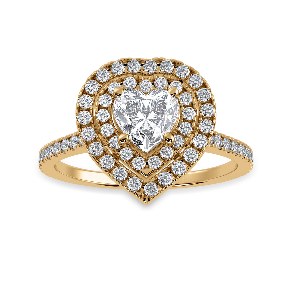 50-Pointer Heart Cut Solitaire Double Halo Diamond Shank 18K Yellow Gold Ring JL AU 1297Y-A   Jewelove.US