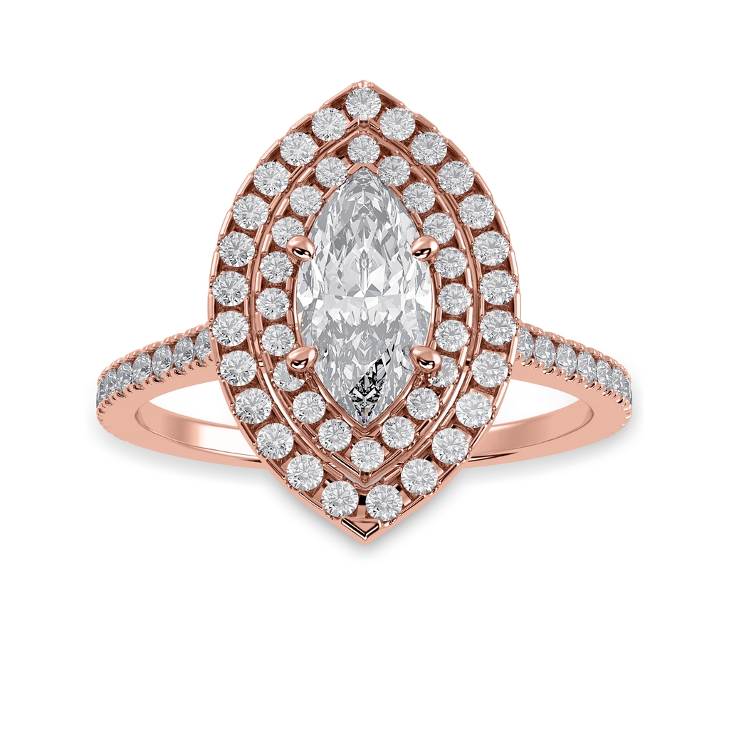 70-Pointer Marquise Cut Solitaire Double Halo Diamond Shank 18K Rose Gold Ring JL AU 1298R-B   Jewelove.US