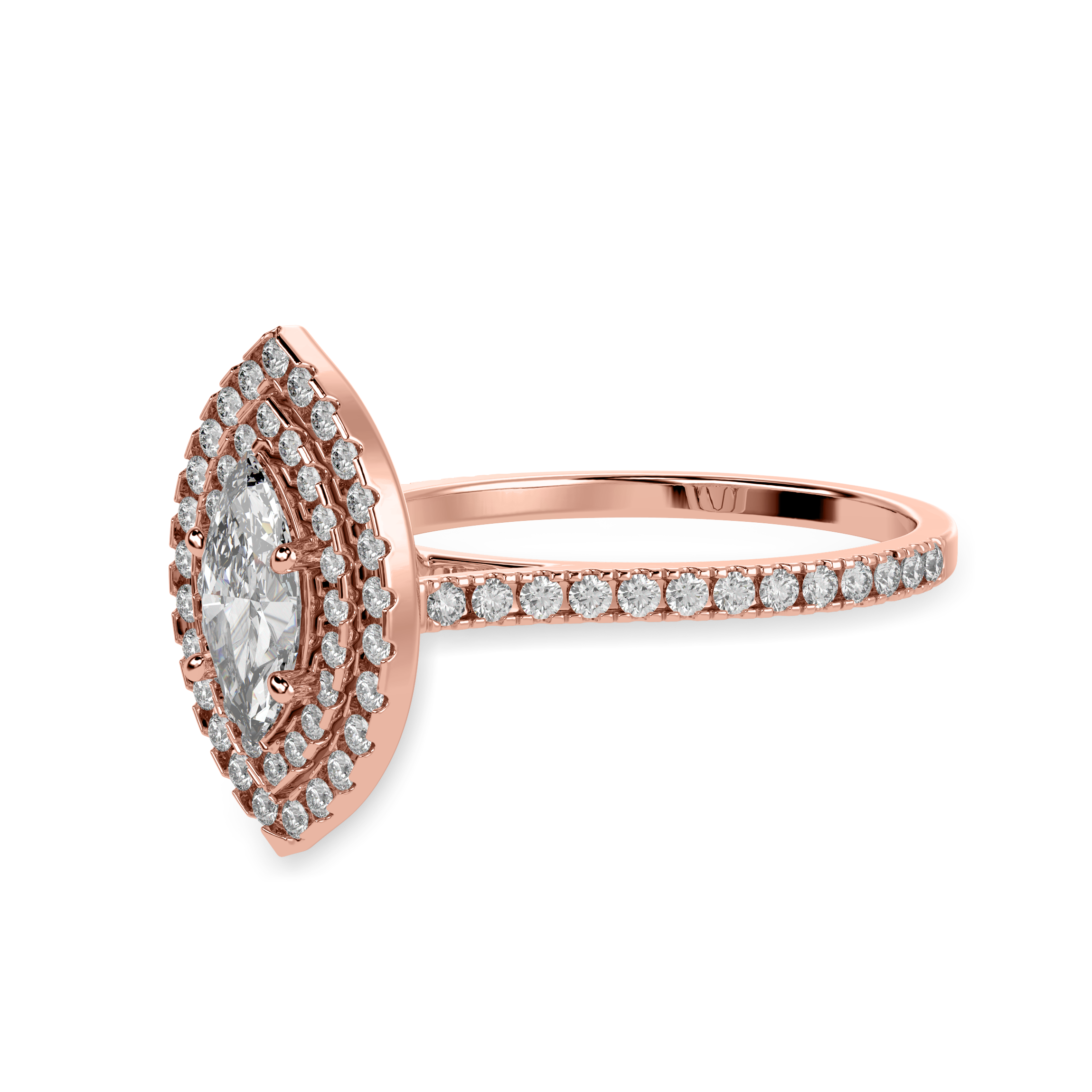70-Pointer Marquise Cut Solitaire Double Halo Diamond Shank 18K Rose Gold Ring JL AU 1298R-B   Jewelove.US