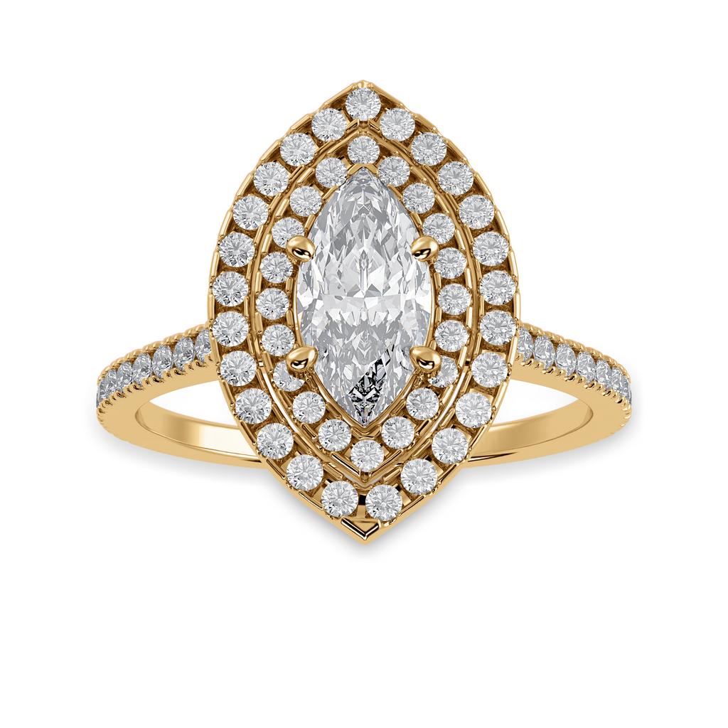 70-Pointer Marquise Cut Solitaire Double Halo Diamond Shank 18K Yellow Gold Ring JL AU 1298Y-B   Jewelove.US