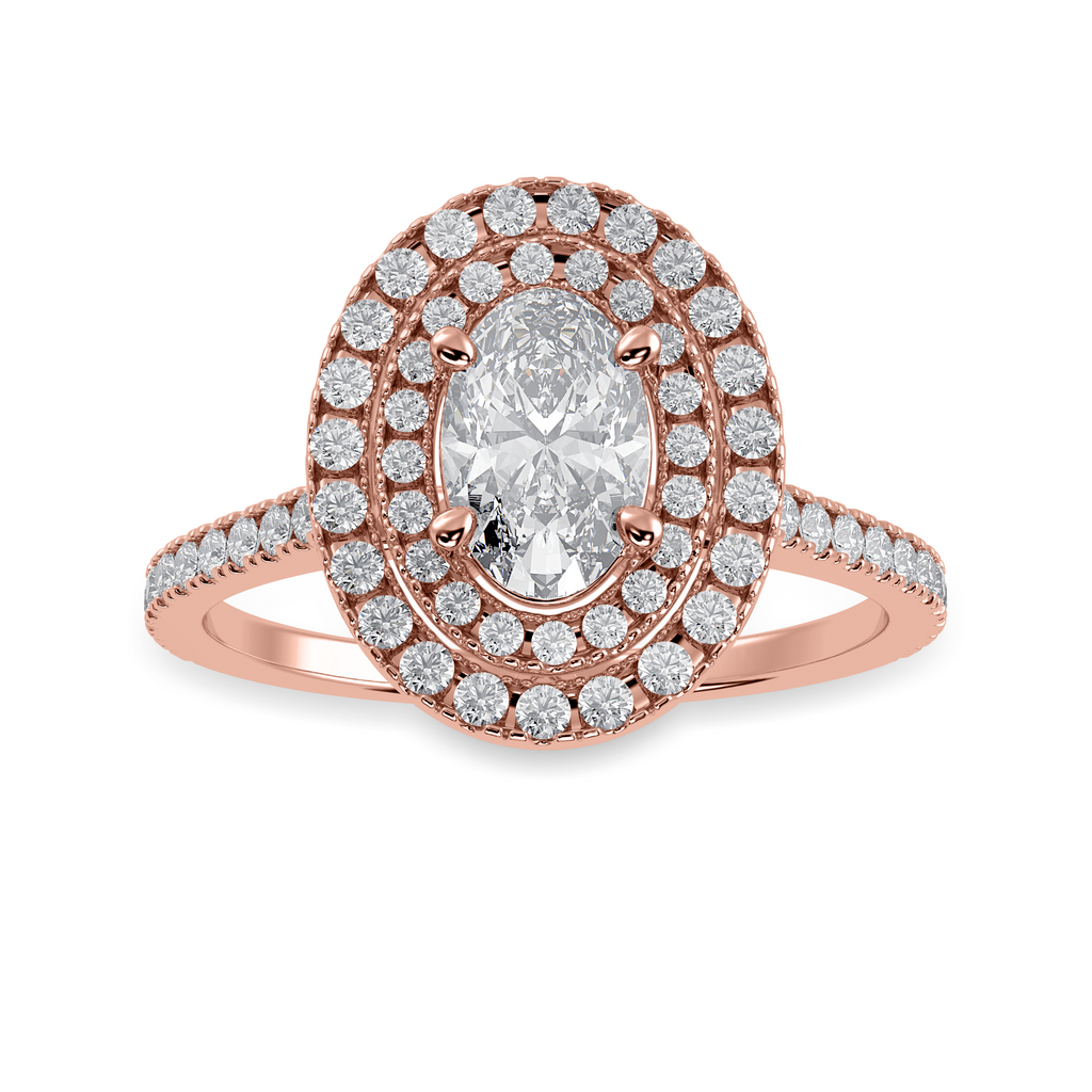 50-Pointer Oval Cut Solitaire Double Halo Diamond Shank 18K Rose Gold Ring JL AU 1299R-A   Jewelove.US